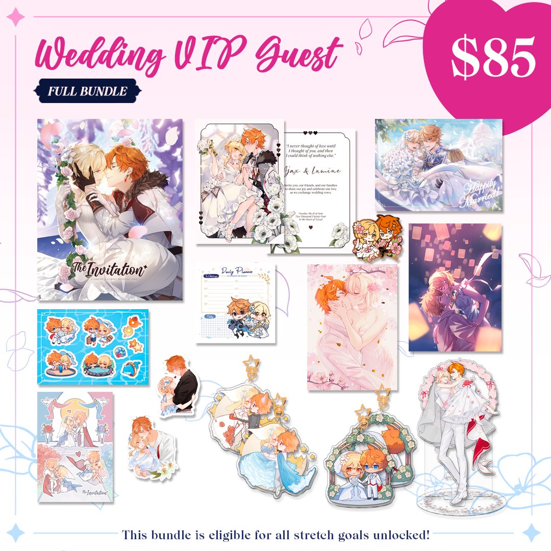 Fangoods Genshin Impact ver Thiệp Cưới: Tạp Chí Ảnh Cưới Chilumi – Sách Album 100 trang, Sticker, Photo, Sổ ghi chú, Standee – The Invitation: A Chilumi Wedding Zine